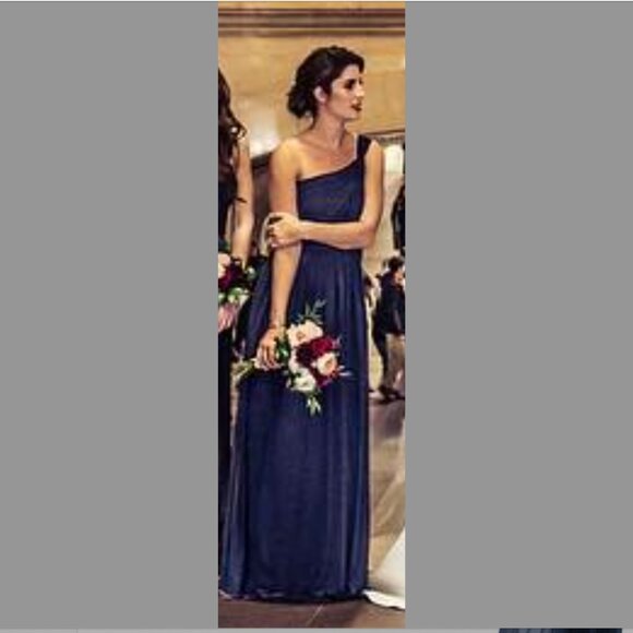 Alfred Sung Chiffon Bridesmaid Dress Midnight Blue - Picture 3 of 3